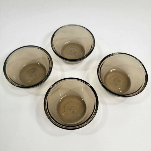 Set of 4 Vintage Anchor Hocking Custard Amber Smoke Glass 1034 Custard C… - Picture 2 of 9